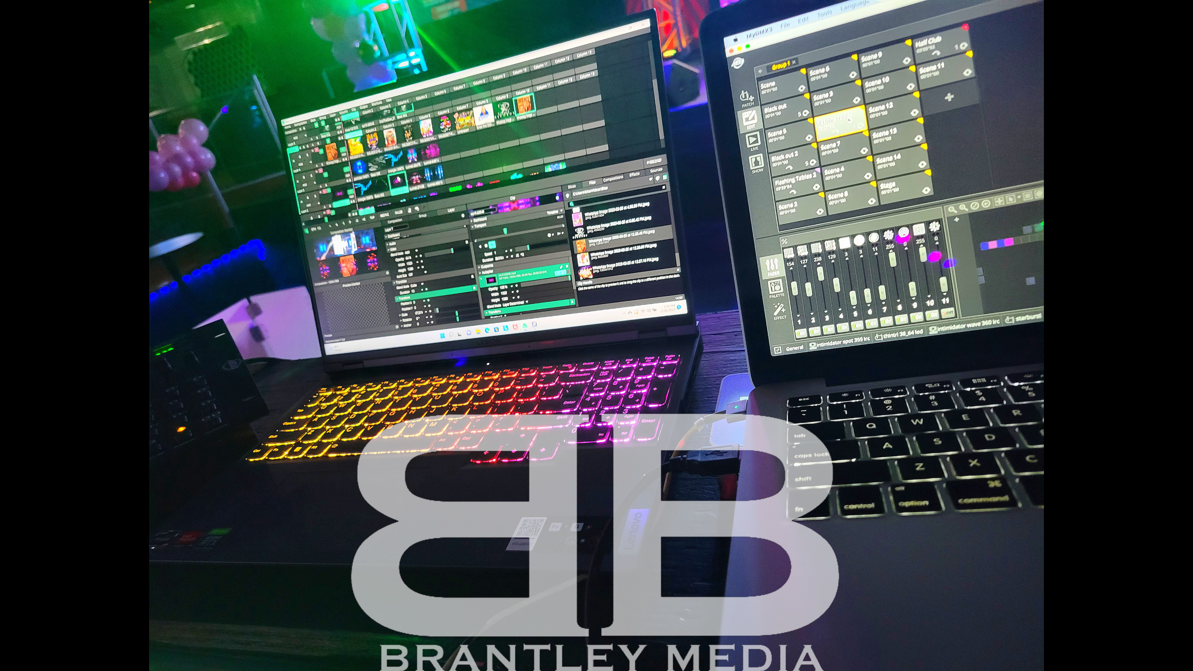 Video Editing laptop with Brantley Media logo