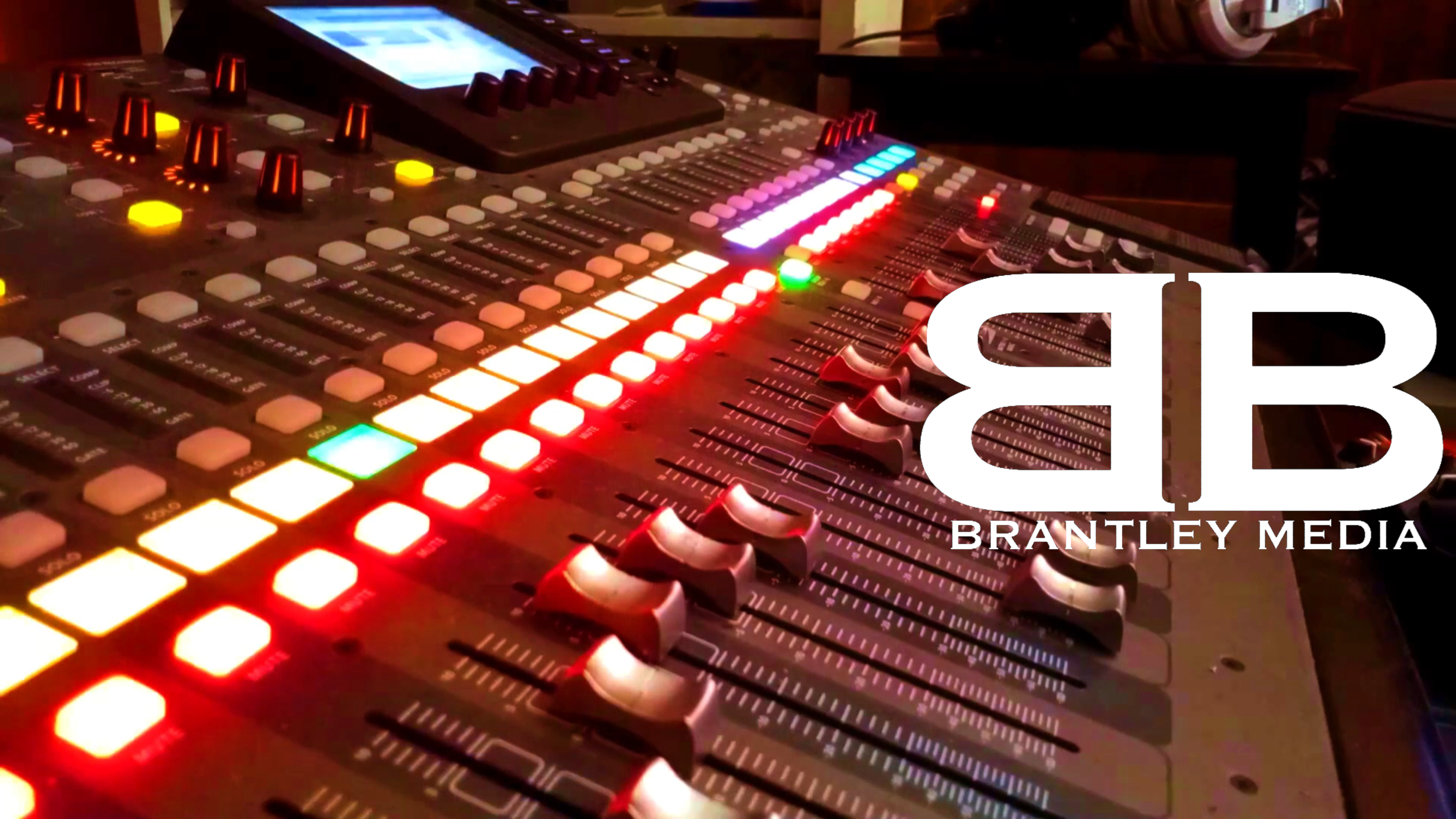 X32 mixing board with Brantley Media Logo